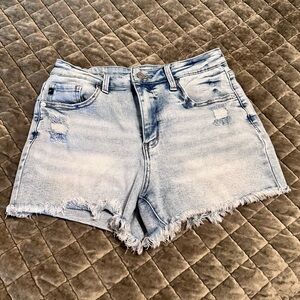 KanCan Distressed Light Blue Denim Shorts
